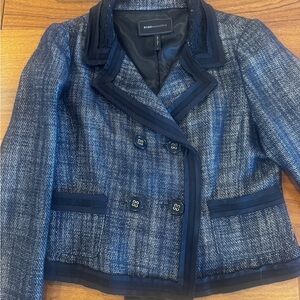 BCBG MaxAzria Tweed Black
Silver Double Breasted Wool Blend Blazer